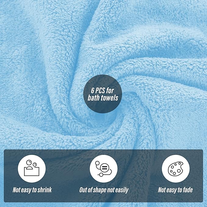 MOONQUEEN 6 Pack Premium Bath Towel Set - Quick Drying - Microfiber Coral Velvet Highly Absorbent Towels - Multipurpose Use as Bath Fitness, Bathroom, Shower, Sports, Yoga Towel (Aquamarine)