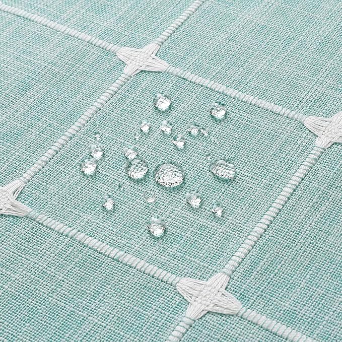 MitoVilla 72 x 84 Teal Blue Boho Extra Long Shower Curtain, Turquoise Farmhouse 84 inch XL Polyester Linen Texture Tassel Fabric Shower Curtain Set with Hooks for Cottagecore Country Bathroom Decor