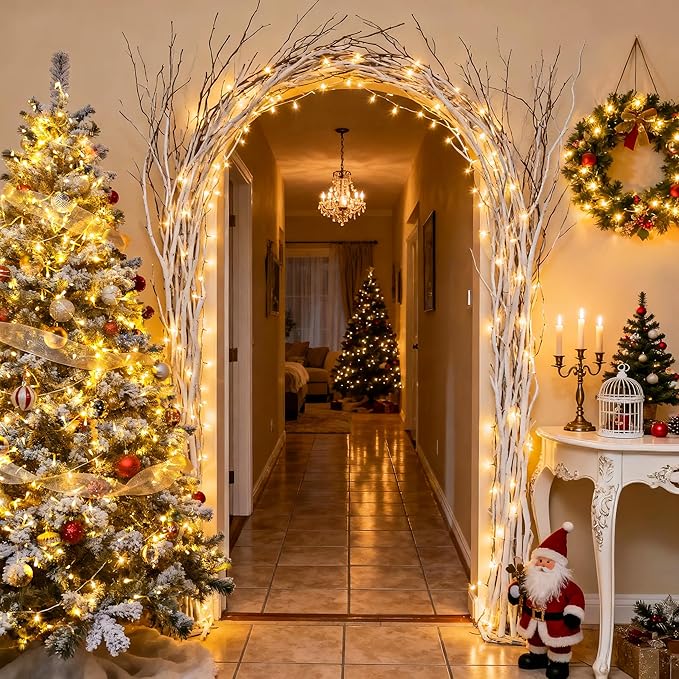 JMEXSUSS 2 Pack Battery Operated Christmas Lights with Remote, Total 66ft 200 LED Battery String Lights Outdoor Indoor, Warm White Twinkle Light for Christmas Tree Bedroom Porch Garland Yard Decor
