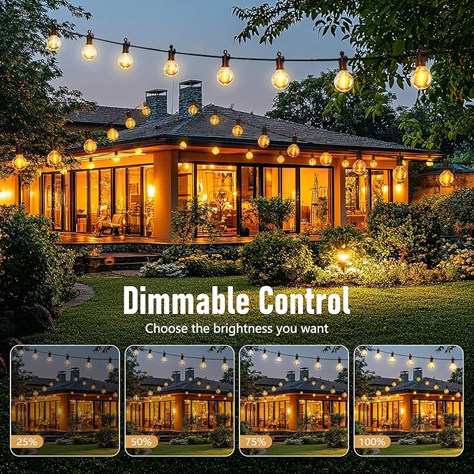 Outdoor String Lights Hanging Globe Patio Lights with 50 G40 Shatterproof Bulbs(2 Spare), IP44 Waterproof Connectable Commercial 50 Hanging Light for Indoor Outdoor Decor