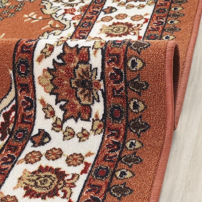 Antep Rugs Alfombras Oriental Traditional 5x7 Non-Skid (Non-Slip) Low Profile Pile Rubber Backing Indoor Area Rugs (Rust Brown, 5' x 7')
