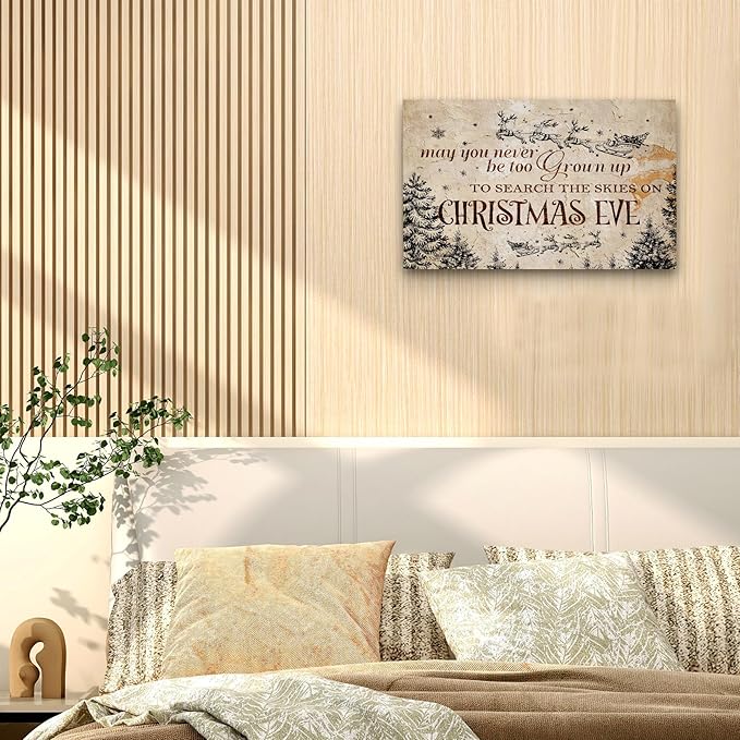WODMIS Christmas Wall Decor,Farmhouse Christmas Decor,Christmas Signs Framed Canvas Wall Art,Christmas Eve Canvas Wall Art Home Decorations,May You Never Be Too Grown Up To Search 16x24