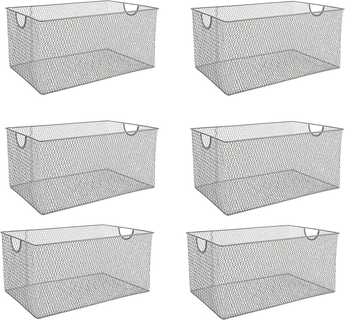 YBM HOME Kitchen Pantry Organizer Wire Baskets for Shelves, Cabinets, Pantry, Countertop, Mesh Open Storage Bin Metal Basket for Organizing Food Supplies, 6 Pack, 14.5x9.25x7