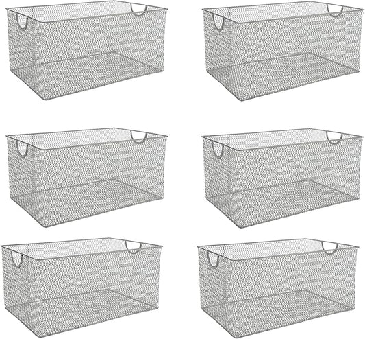 YBM HOME Kitchen Pantry Organizer Wire Baskets for Shelves, Cabinets, Pantry, Countertop, Mesh Open Storage Bin Metal Basket for Organizing Food Supplies, 6 Pack, 14.5x9.25x7