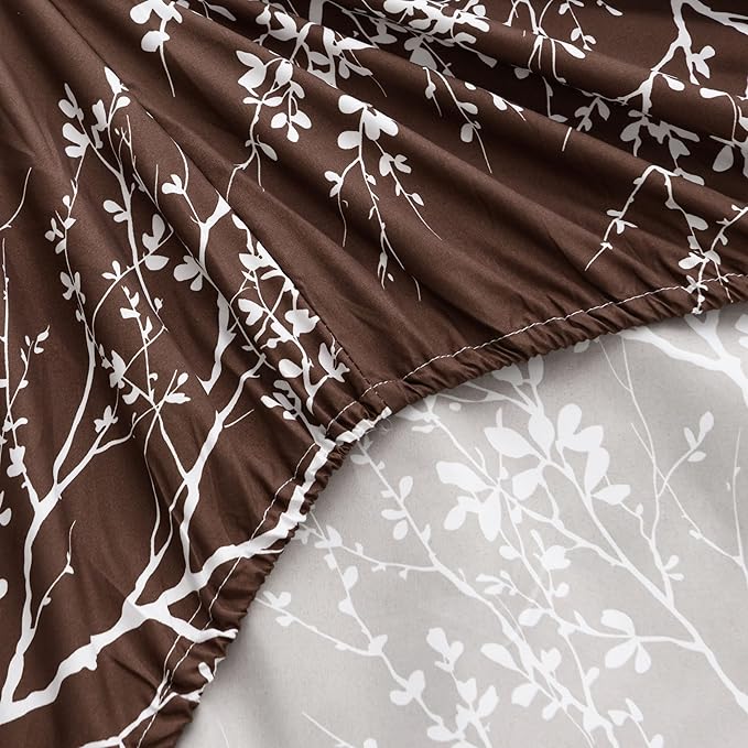 Spirit Linen home King Size Sheets Set - Pure Microfiber 4 Piece Polyester Bed Sheets, Fitted Sheet & Pillow Cases - King Sheets for All Seasons (Foliage Chocolate/White, King)