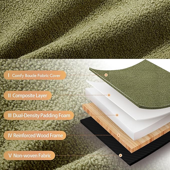 ONEVOG Olive Green Modern Ottoman, 21" Square Fuzzy Couch Sherpa Pouf Ottoman, Tufted Cute Boucle Fabric Foot Stools, Upholsered Footrest & Coffee Table & Vanity Chair for Living Room Bedroom, Dorm