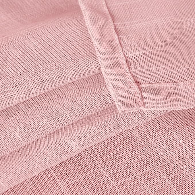 YoungsTex Light Pink Linen Semi Sheer Curtains 84 Inch Length for Living Room, Light Filtering Window Treatments Textured with Rod Pocket Back Tab for Girl Kids Bedroom, 2 Panels, 52 X 84 Inch