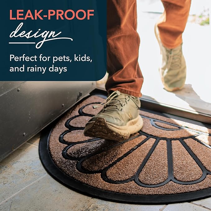 ubdyo Front Door Mat - Low Pile Front Half Circle Door Mat Outside Entrance - Muddy Dirt Trapping Welcome Matt Outdoor - Rubber Backing Anti Slip Indoor Doormat Entrance, 29" x 17", Bright Brown
