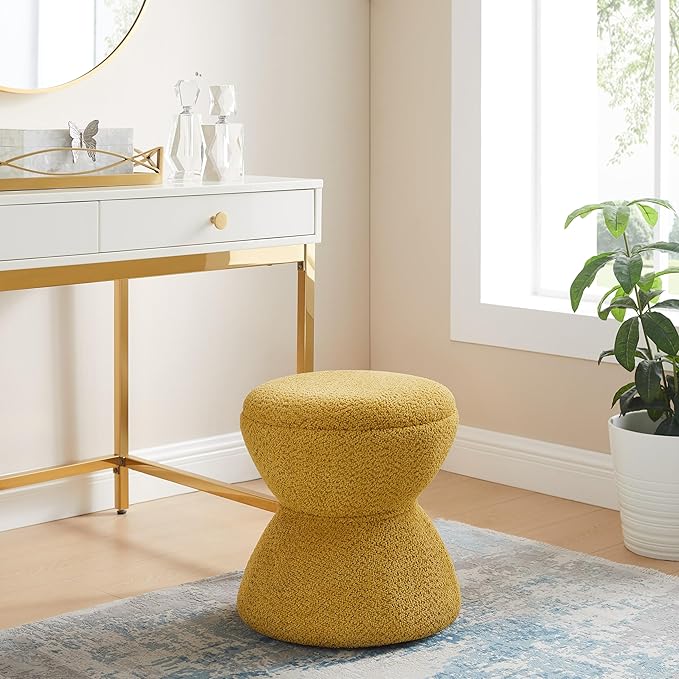 Multi-Functional Boucle Ottoman, Vanity Stool Chair, Sturdy Wooden Footstool, Suitable for Living Room, Bedroom, and Entryway, Without Installation, Yellow