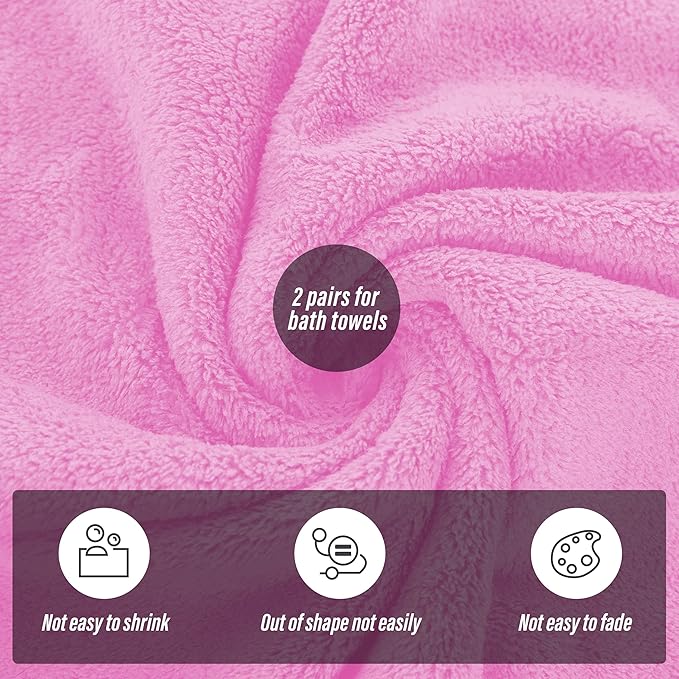 MOONQUEEN 2 Pack Premium Bath Towel Set - Quick Drying - Microfiber Coral Velvet Highly Absorbent Towels - Multipurpose Use as Bath Fitness, Bathroom, Shower, Sports, Yoga Towel (Frozen Berry)