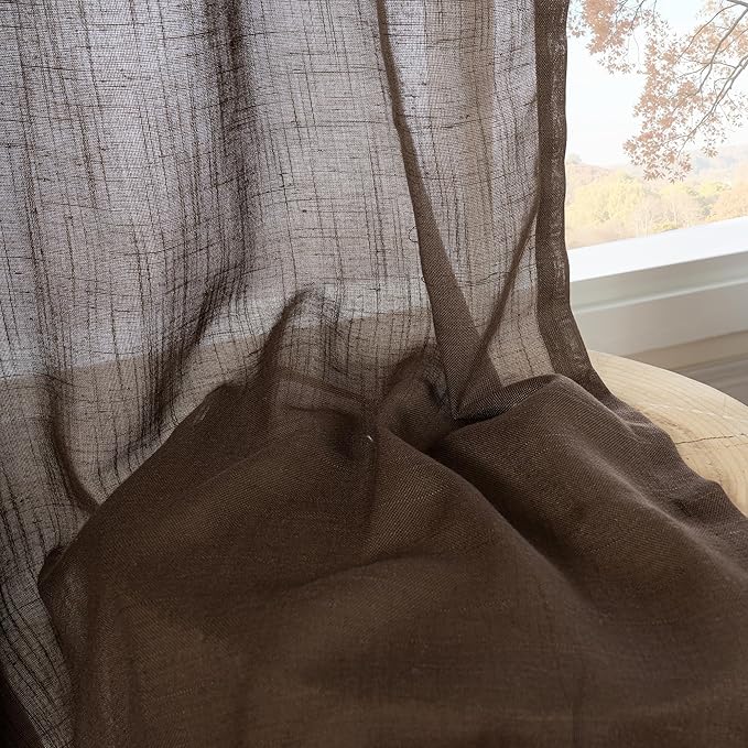 BGment Linen Curtains 90 Inch Length for Living Room, Semi Sheer Brown Long Window Drapes Rustic Textured for Farmhouse Beroom Dining Room Decor Rod Pocket Lightweight, 2 Panels Set, Each 52 Inch Wide