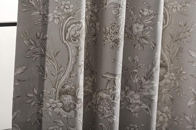 Maison d' Hermine Curtains for Living Room 100% Cotton 84 inch Length One Panel Light Filtering Toile Curtains for Bedroom Windows with Rod and Loop Pockets Drapes (Joli Jouy Beige, 50" W x 84" L)