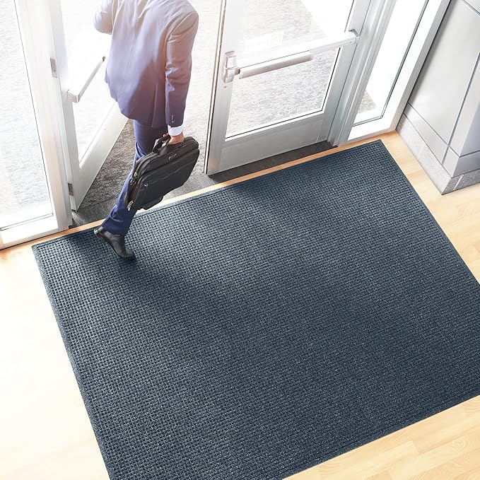 Consolidated Plastics Aquasorb Classic Indoor/Outdoor Entrance Floor Mat with Non-Slip Rubber Backing, Fabric Border, Stain Resistant and Quick Drying Commercial Grade (35" x 116", Navy)