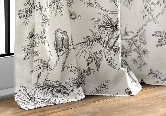 Maison d' Hermine Curtains for Living Room 100% Cotton 96 inch Length One Panel Light Filtering Toile Curtains for Bedroom Windows with Rod and Loop Pockets Drapes (Jouy Paradise Grey, 50" W x 96" L)