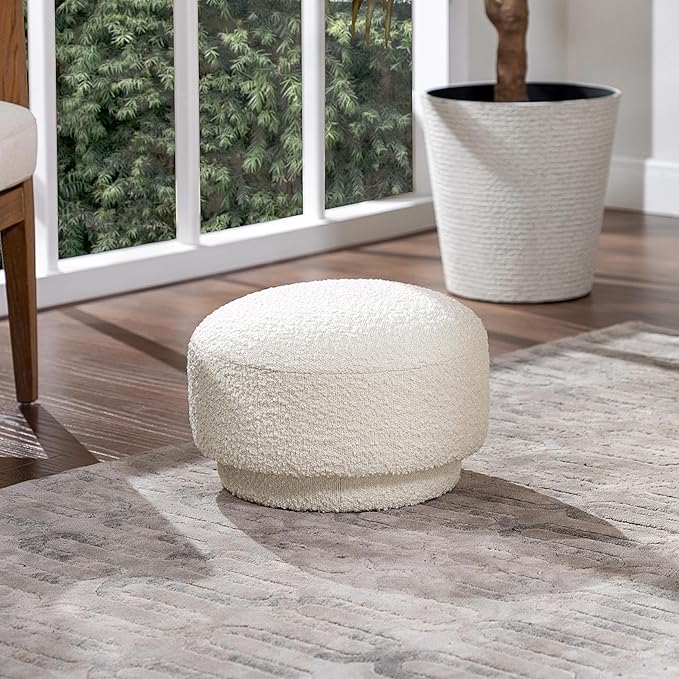 15" Small Foot Stool Ottoman Cute Foot Rest Round Mushroom Ottomans Modern Boucle Footstool Shoe Stool for Couch for Living Room Bedroom Entrance Beige