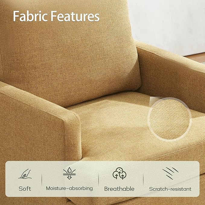 VKNOW Mid-Century Accent Chair, Modern Upholstered Chenille Armchair for Living Room,Comfy Reading Accent Chairs with Wood Legs for Bedroom, Yellow Polyester