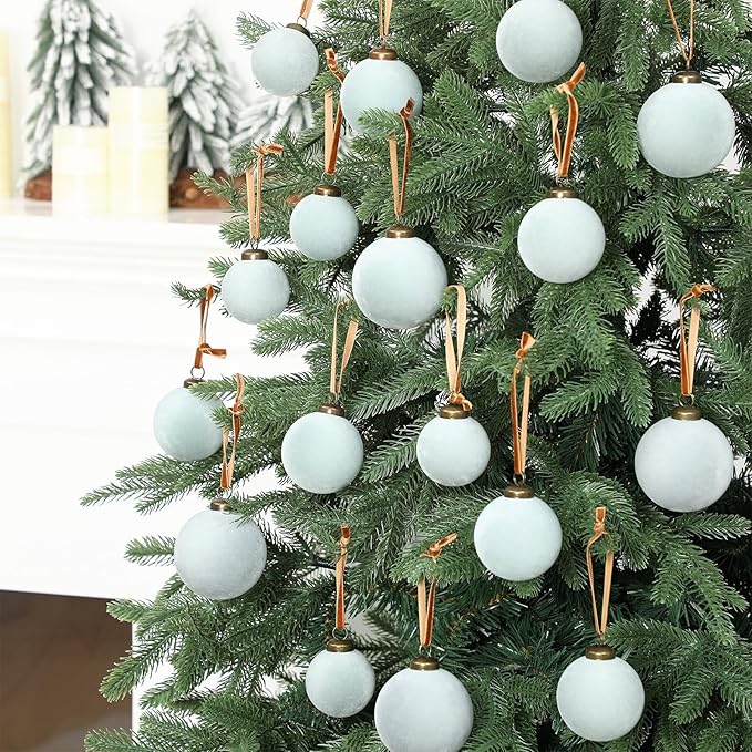 36 Pcs Velvet Christmas Balls Bulk - Flocked Christmas Tree Ball Ornaments Hanging Decoration for Xmas Tree, Wreath, Home or Party Decorations, 2.36", 2.76", 3.15"(Gray Blue)