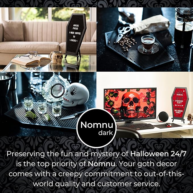 Nomnu Coffin Coffee Bar Mat For Countertop - Goth Kitchen Halloween Decor - Gothic Coffee Bar Accessories 17x11" Inch Non Slip Spill Bar Mat - Spooky Gifts