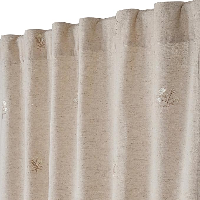 Bedding Craft Linen, Drapes, Linen Room Darkening, Flax Drapes, Natural, Taupe 84 inch Embroidered Curtains
