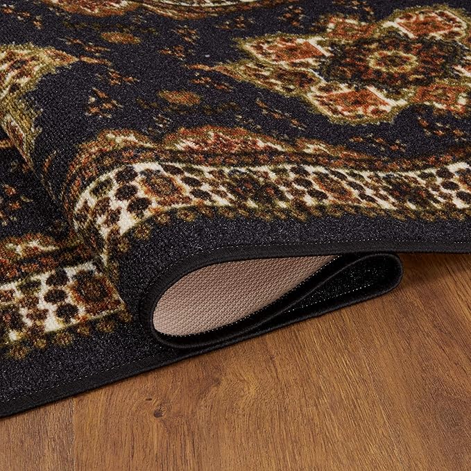 Antep Rugs Alfombras Oriental Traditional 2x10 Non-Skid (Non-Slip) Low Profile Pile Rubber Backing Indoor Area Runner Rugs (Black, 2' x 10')