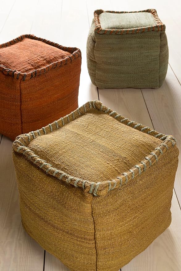 Mark&Day Pouf Ottoman, Grobgottfritz Natural Fiber Brick Cube Pouf Foot Rest for Living Room, Bedroom and Boho Home Decor (18"x18"x18")