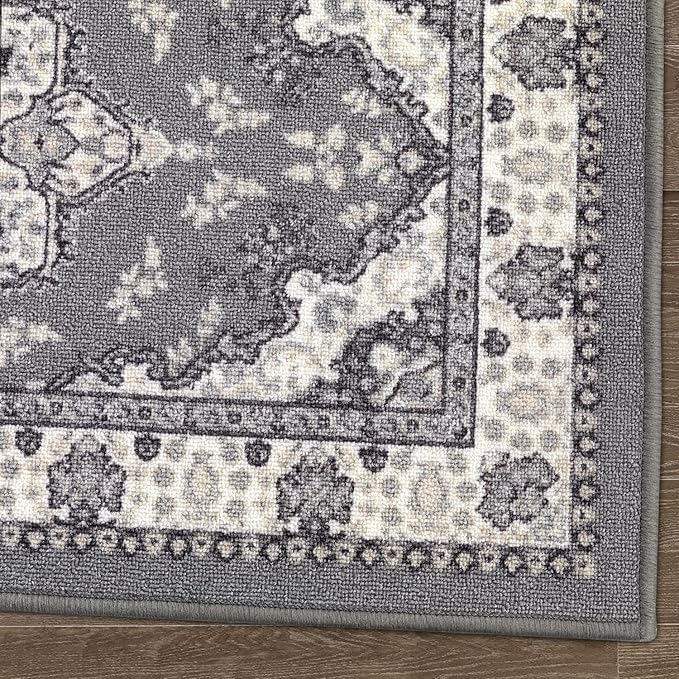 Antep Rugs Alfombras Oriental Traditional 2x10 Non-Skid (Non-Slip) Low Profile Pile Rubber Backing Indoor Runner Rugs (Gray, 2' x 10')