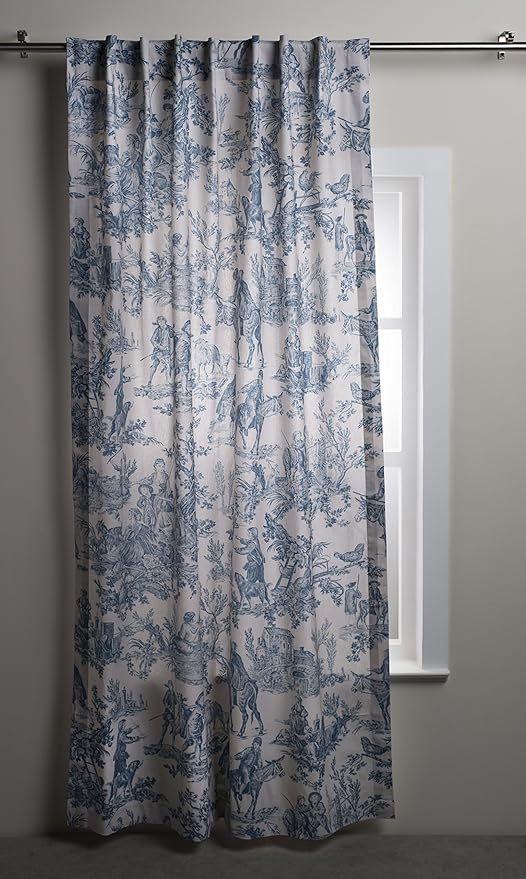 Maison d' Hermine Curtains for living room 100% Cotton 108 inch length Two Panels Light Filtering Toile Curtains for Bedroom Windows with rod and loop Pockets Drapes (The Miller Denim, 50"W x 108"L)