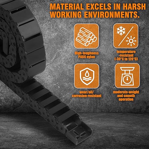 25 x 50mm (Inner H x W) R55 Bridge Type Drag Chain Cable Wire Carrier Protection Chain 39.3inch/1M for 3D Printer and CNC Router Mill,Black Plastic Nylon