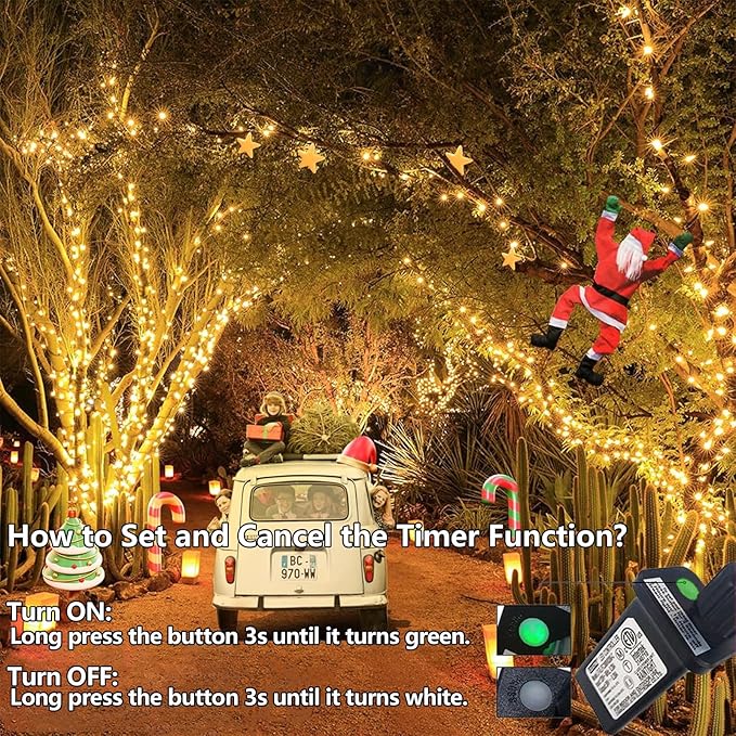 YEGUO 500 LED 165ft Christmas Lights Outdoor Waterproof, Warm White String Lights Indoor, 8 Modes Green Wire Twinkle Xmas Tree Lights Plug in with Memory Timer