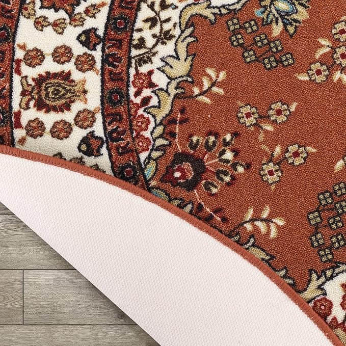 Antep Rugs Alfombras Oriental Traditional 5x7 Non-Skid (Non-Slip) Low Profile Pile Rubber Backing Indoor Area Rugs (Rust Brown, 5' x 7' Oval)