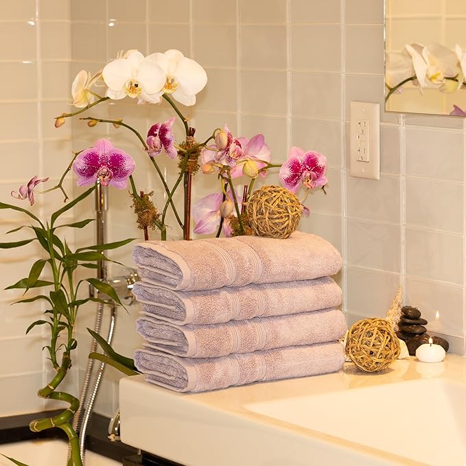 Mosobam Luxury Turkish 14pc Deluxe Bath Bundle Body Hand Face Towel and Mat Lavender Aura 700 GSM & 1000 GSM Bamboo Viscose & Aegean Turkish Combed Cotton