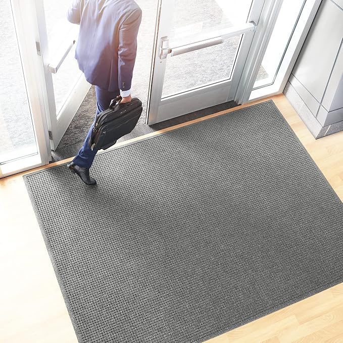 Consolidated Plastics Aquasorb Classic Indoor/Outdoor Entrance Floor Mat with Non-Slip Rubber Backing, Fabric Border, Stain Resistant and Quick Drying Commercial Grade (35" x 116", Gray)