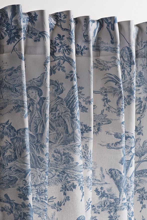 Maison d' Hermine Curtains for Living Room 100% Cotton 108 inch Length One Panel Light Filtering Toile Curtains for Bedroom Windows with Rod and Loop Pockets Drapes (The Miller Denim, 50" W x 108" L)