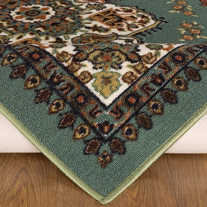 Antep Rugs Alfombras Oriental Traditional 5x7 Non-Skid (Non-Slip) Low Profile Pile Rubber Backing Indoor Area Rugs (Green, 5' x 7')