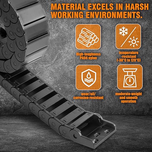 25 x 57mm (Inner H x W) R55 Bridge Type Drag Chain Cable Wire Carrier Protection Chain 39.3inch/1M for 3D Printer and CNC Router Mill,Black Plastic Nylon