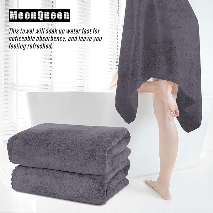 MOONQUEEN 2 Pack Premium Bath Towel Set - Quick Drying - Microfiber Coral Velvet Highly Absorbent Towels - Multipurpose Use as Bath Fitness, Bathroom, Sports, Yoga Towel (Dark Grey, Bath Towel)