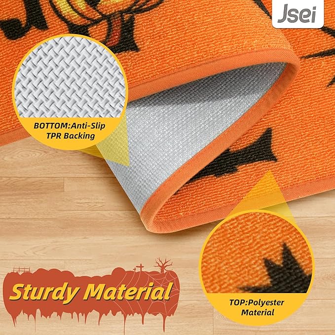 JSEI Halloween Holiday Doormat, 17''x30'' Non-Slip Ghost and Pumpkins Decorative Welcome Mats for Floor, Low-Profile Entryway Rugs Washable, Flying Ghosts Pattern