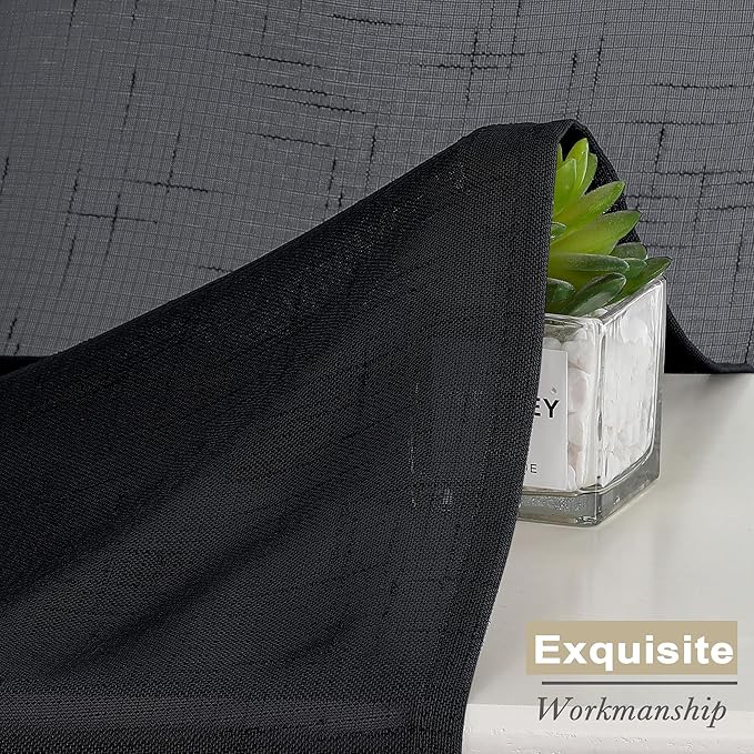 Aiyufeng Kirei Faux Linen Black Sheer Curtains 84 Inches Long 2 Panels, Light Filtering Slub Textured Breathable Rod Pocket Curtain Drapes for Farmhouse Living Room Bedroom, Each 40Wx84L Inch