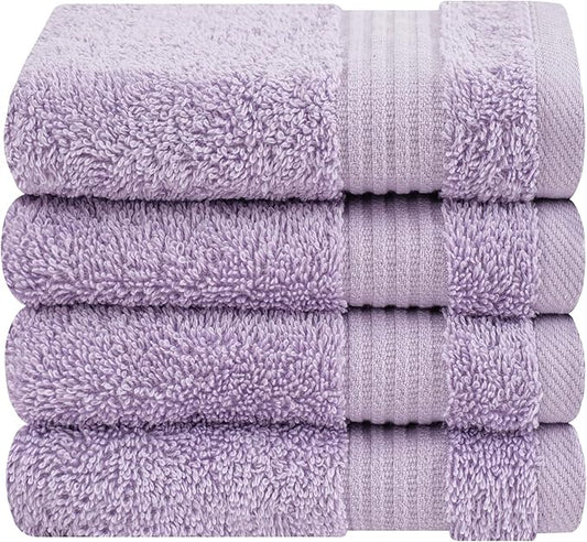 Cotton Paradise 100% Cotton Turkish Washcloth Set for Bathroom, 4 Piece Soft Absorbent Small Hand Face Towels Wash Rags, Lilac