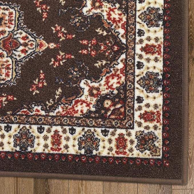 Antep Rugs Alfombras Oriental Traditional 2x7 Non-Skid (Non-Slip) Low Profile Pile Rubber Backing Indoor Runner Rugs (Brown, 2' x 7')