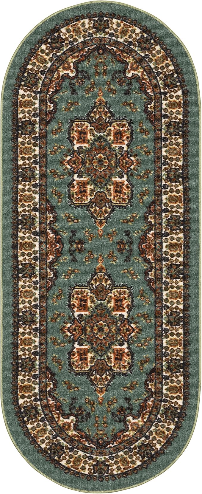 Antep Rugs Alfombras Oriental Traditional 2x5 Non-Skid (Non-Slip) Low Profile Pile Rubber Backing Kitchen Area Rugs (Green, 2' x 5' Oval)