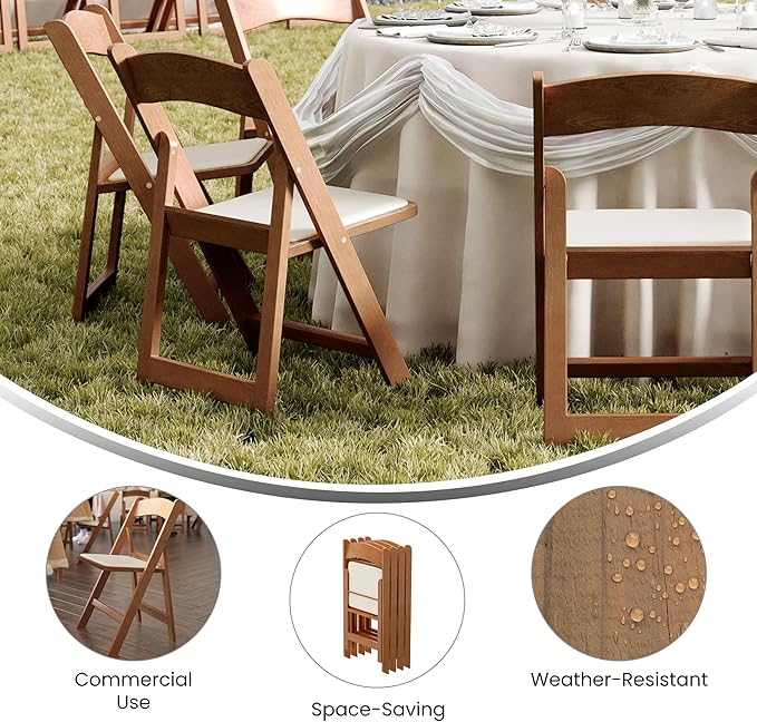 Flash Furniture Hercules Commercial Indoor/Outdoor Folding Event Chair, Wood Look, Weather-Resistant, Lightweight Design, Versatile Use, Chestnut