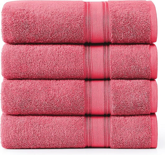 Lane Linen 100% Cotton Large Bath Towels Set of 4 (30"x60") - Zero Twist, Mercerized Cotton Bathroom Towel Sets - Quick Dry, Soft & Absorbent Large Towels Set - Dorm Essentials for Girls - Honeysuckle