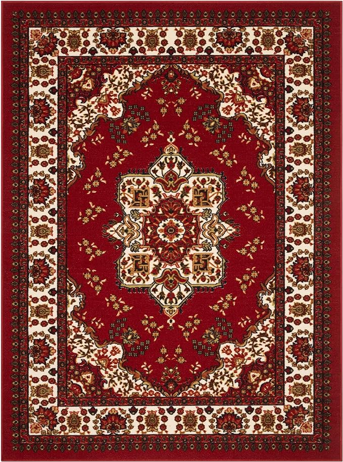 Antep Rugs Alfombras Oriental Traditional 5x7 Non-Skid (Non-Slip) Low Profile Pile Rubber Backing Indoor Area Rugs (Maroon, 5' x 7')
