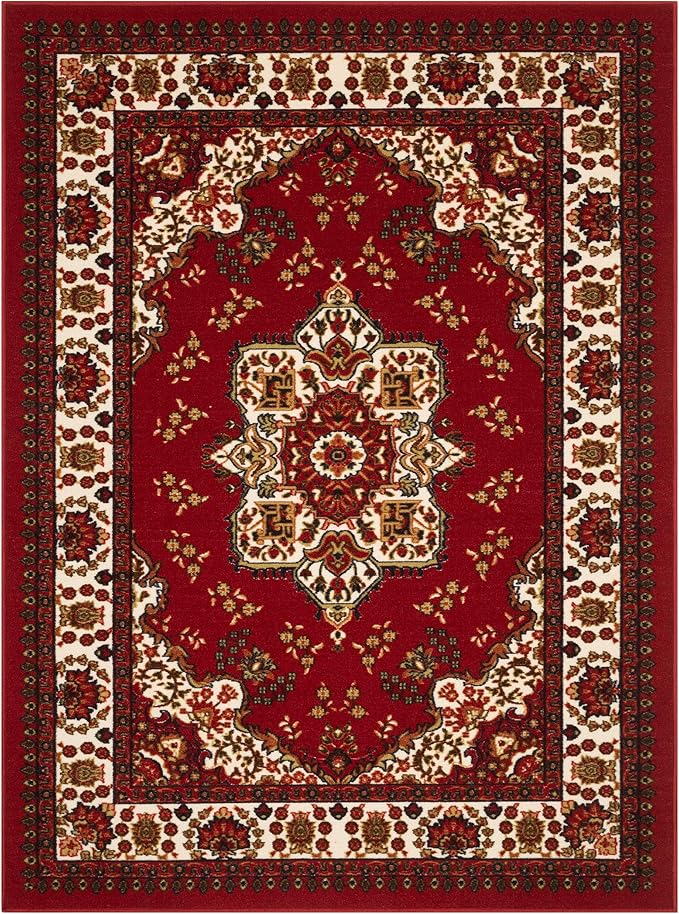 Antep Rugs Alfombras Oriental Traditional 8x10 Non-Skid (Non-Slip) Low Profile Pile Rubber Backing Indoor Area Rugs (Maroon, 7'10" x 10')