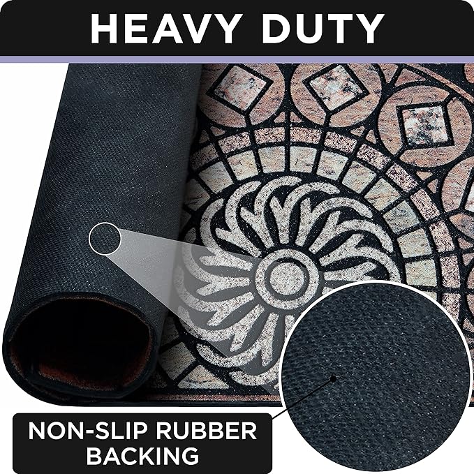 ubdyo Welcome in Style Front Door Mat - Low Pile Front Door Mat Outside Entrance - Muddy Dirt Trapping Welcome Matt Outdoor - Rubber Backing Anti Slip Indoor Doormat Entrance - Large 23" x 36"