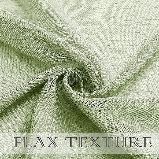 Sage Linen Sheer Curtain Panel Pairs 95 Inches Long with Grommets/Eyelets Rustic Window Treatment Drapery Sets for Living Room Bedroom Farmhouse (Green, 54"x95", 2 Panels)
