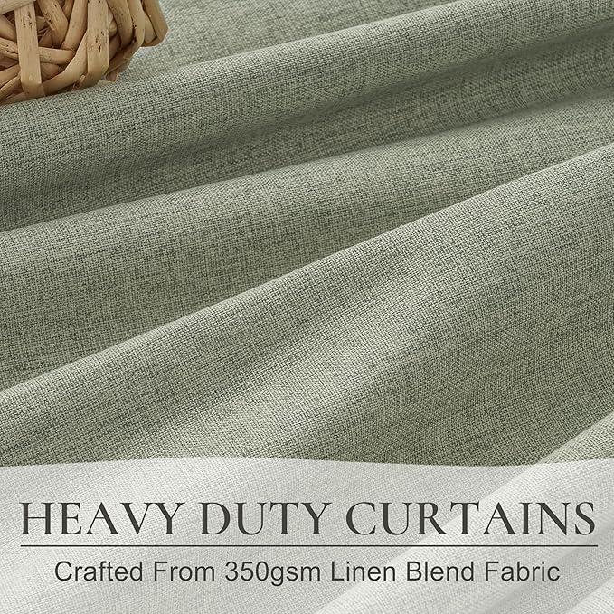 Sage Green Blackout Linen Curtains 96 Inches Long for Living Room Bedroom, Pinch Pleated Boho Light Drapes Viral Window Curtain with Pinch Pleat Clips Thermal Insulated (40"Wx96"Lx2Panels Sage)