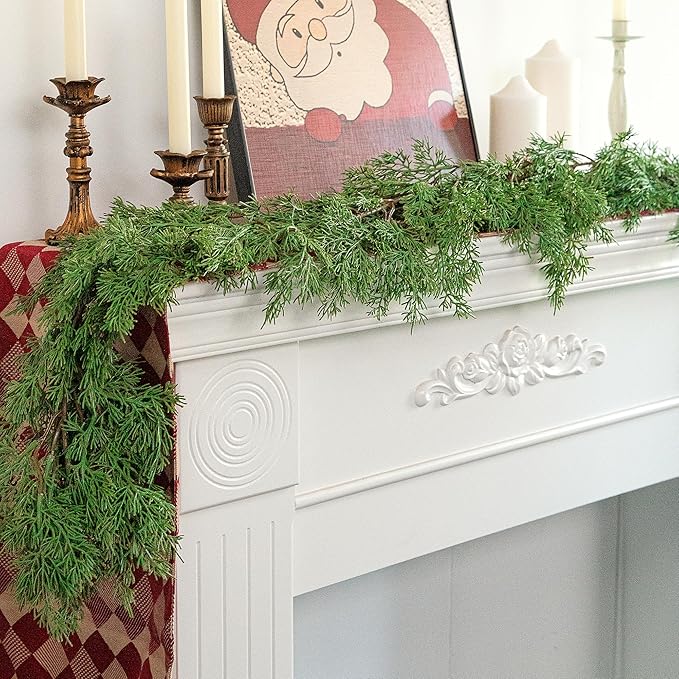 2 Pcs Christmas Norfolk Pine Garland, 6 Ft Dense Pines Realistic Touch Garland Ornaments, Greenery Artificial Pine Cypress Garlands for Christmas Holiday Mantle Fireplace Table Home Decor