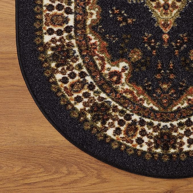 Antep Rugs Alfombras Oriental Traditional 2x5 Non-Skid (Non-Slip) Low Profile Pile Rubber Backing Kitchen Area Rugs (Black, 2' x 5' Oval)